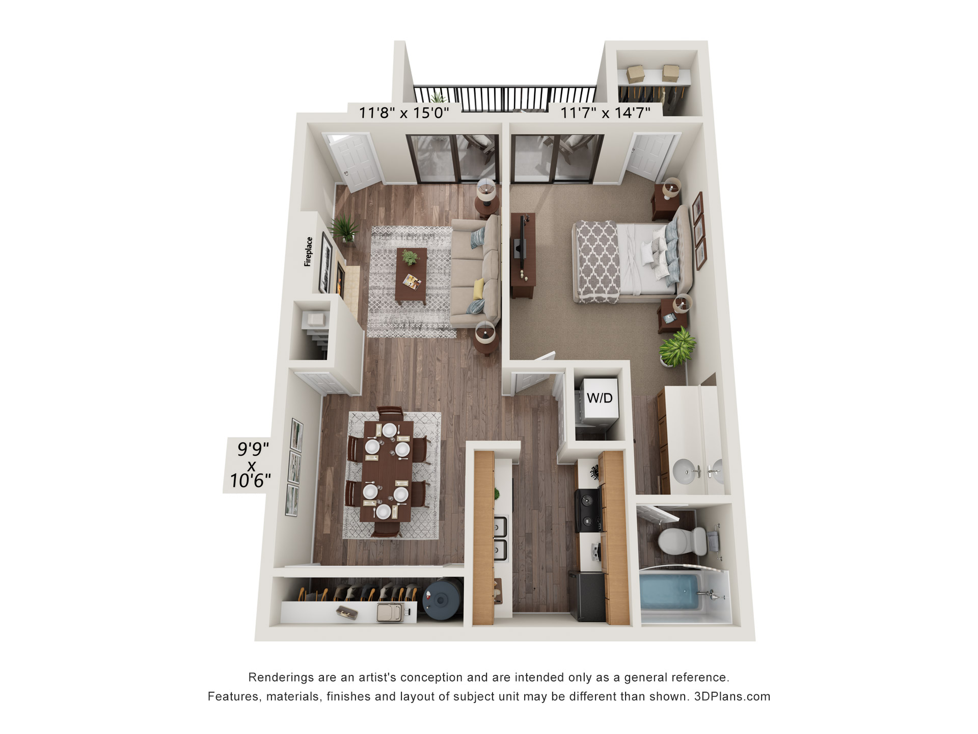 1 Bed 1 Bath layout