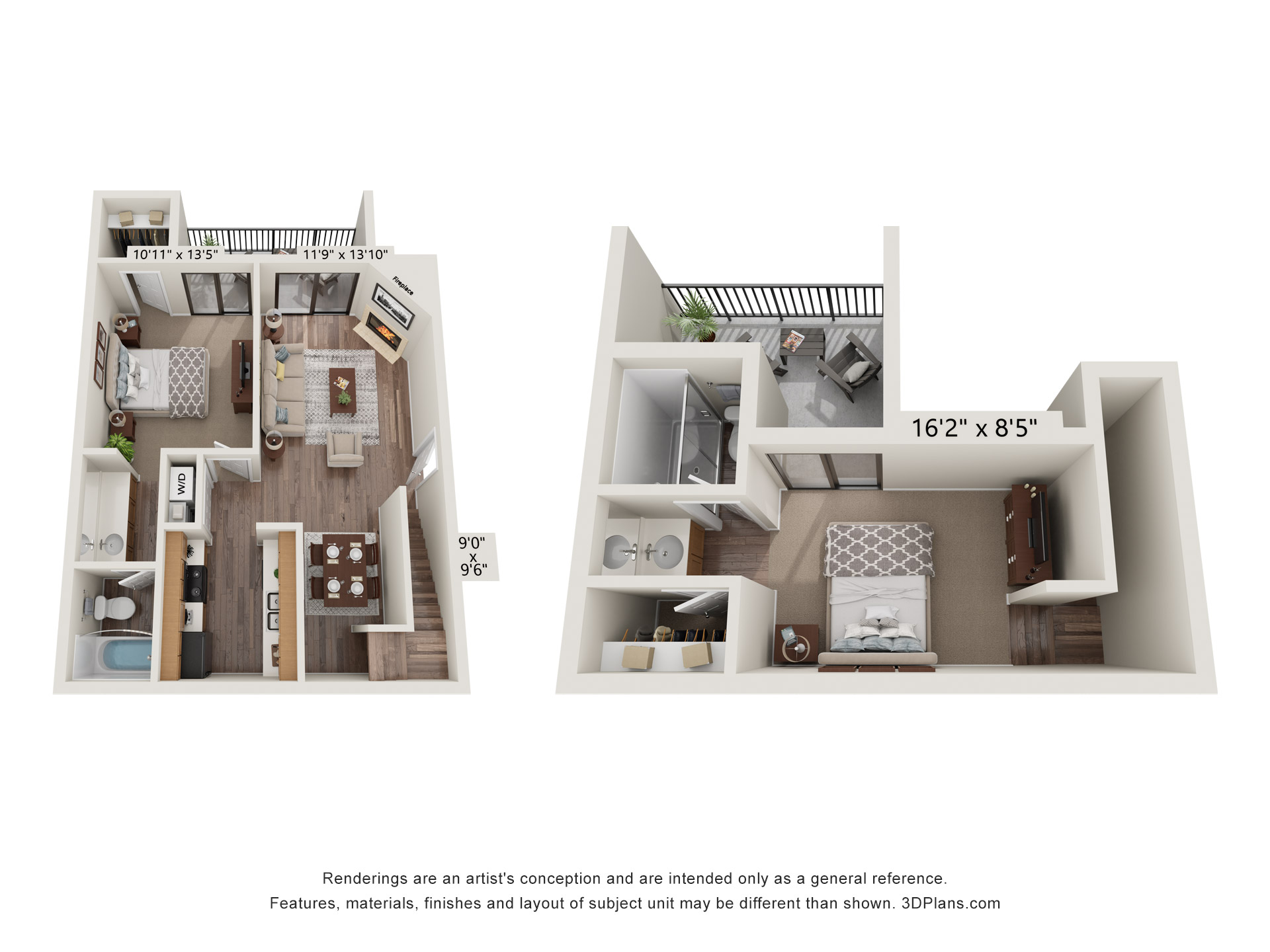 2 Bed 2 Bath Layout