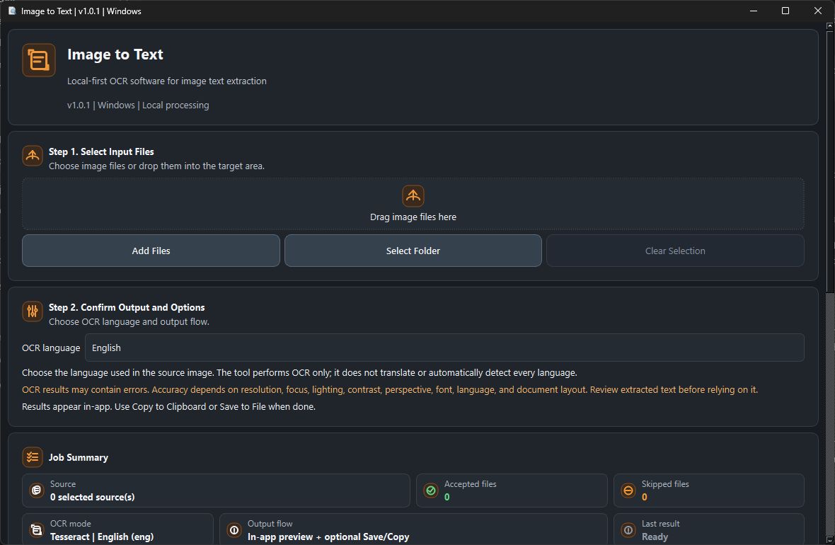 Image to Text desktop application workflow overview