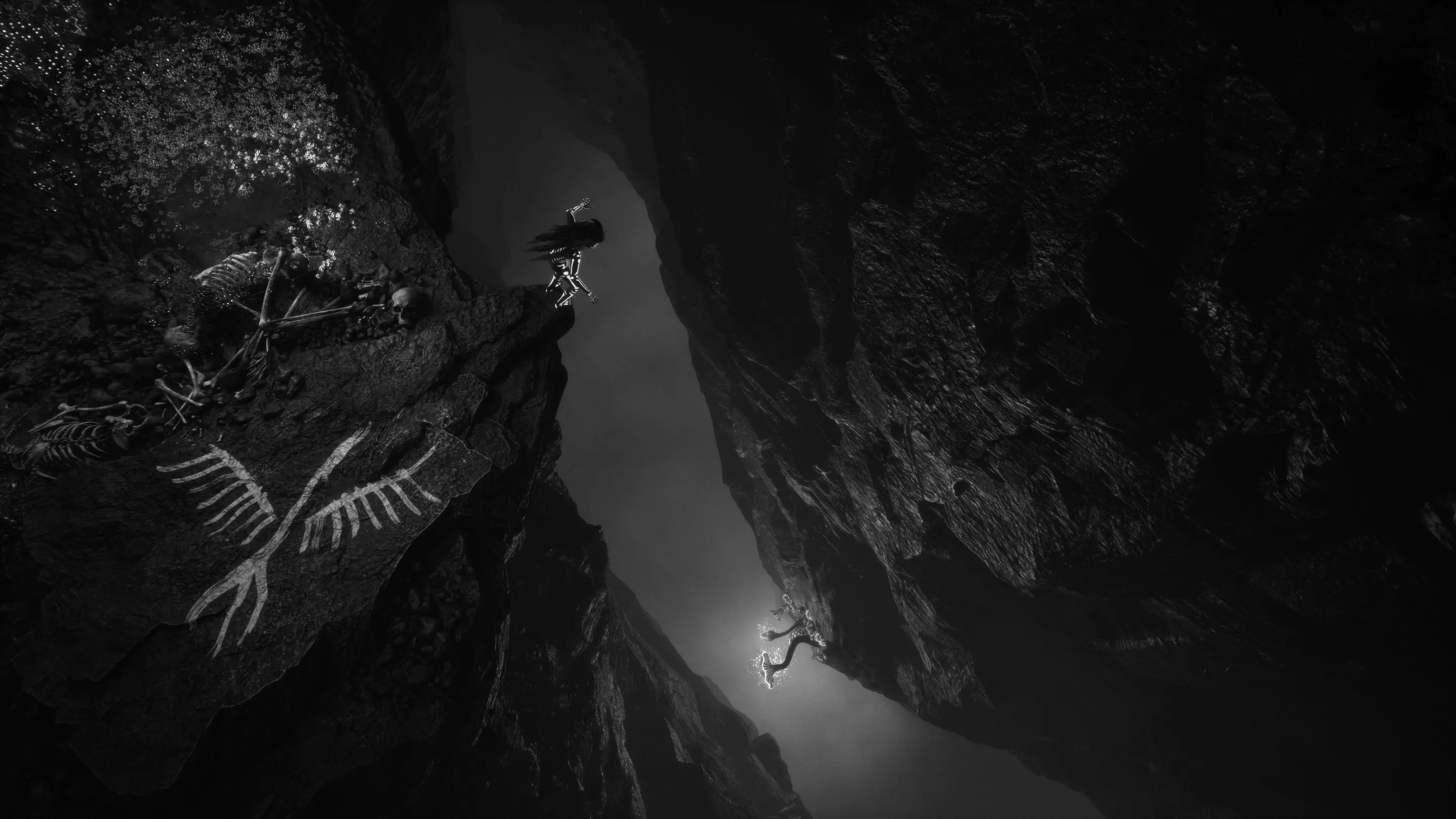 Child floating in space while giant hands reach for it