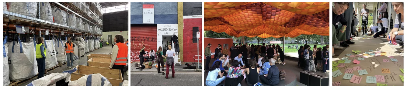 Images from sensemaking phase: spending time with alliance organisations, presenting during event series and running discovery workshops