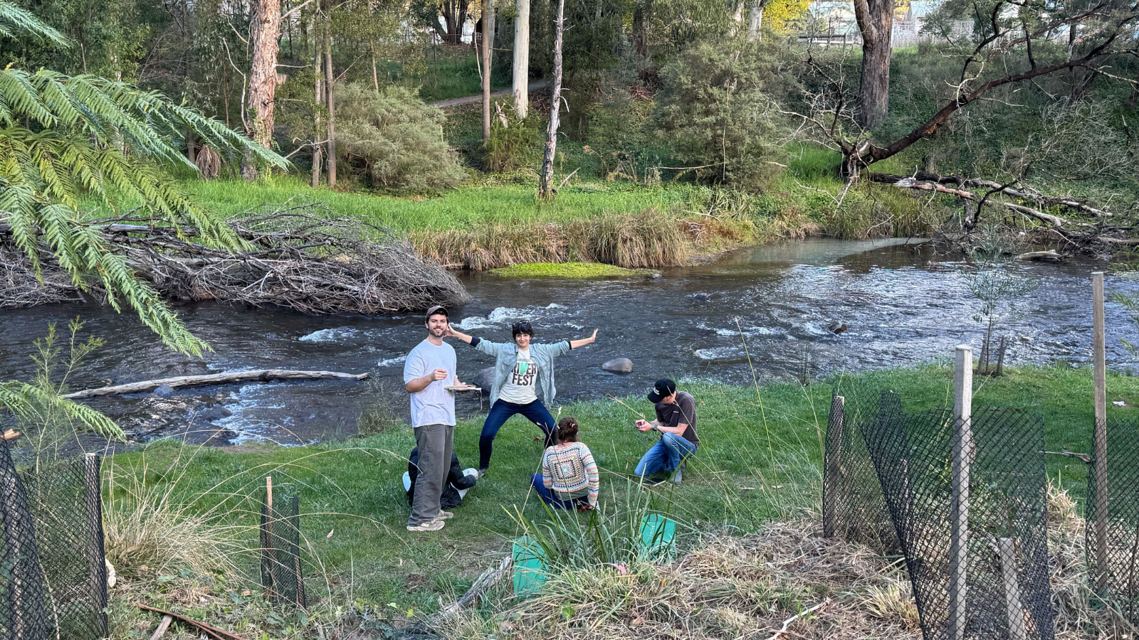 Half of team Regen Melbourne enjoying each other's company by the Birrarung.