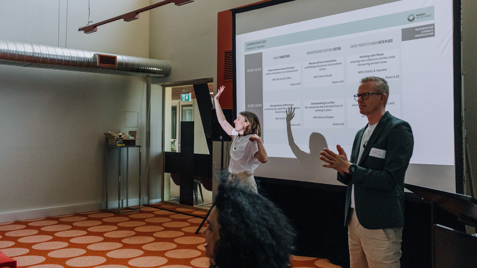 Nicole and Kaj in action at Regen Melbourne's Learning Summit.