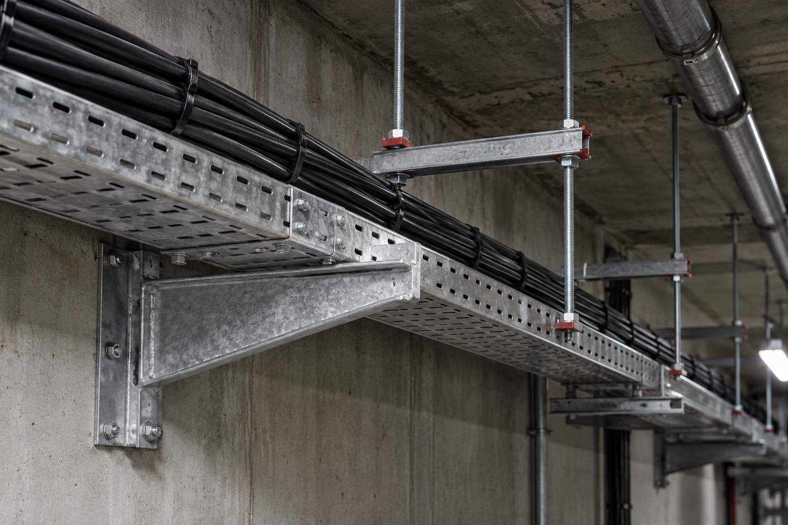 Illustration of cable management equipment: Wall & Ceiling Supports