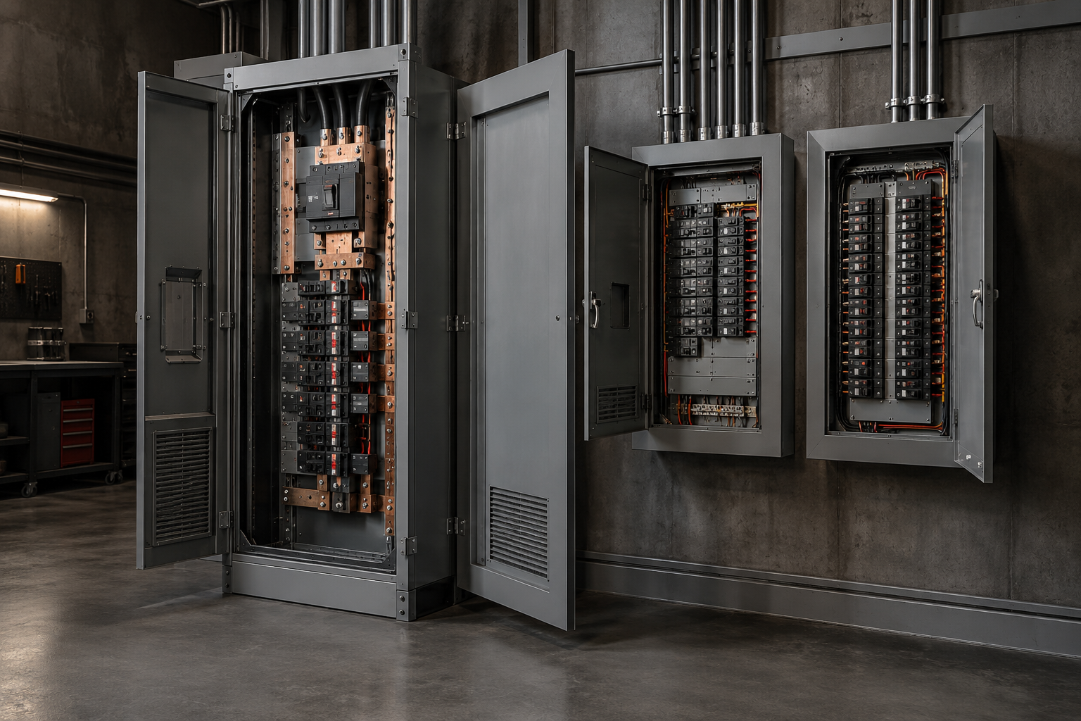 Illustration of switchgear and distribution equipment: Power Distribution Boards