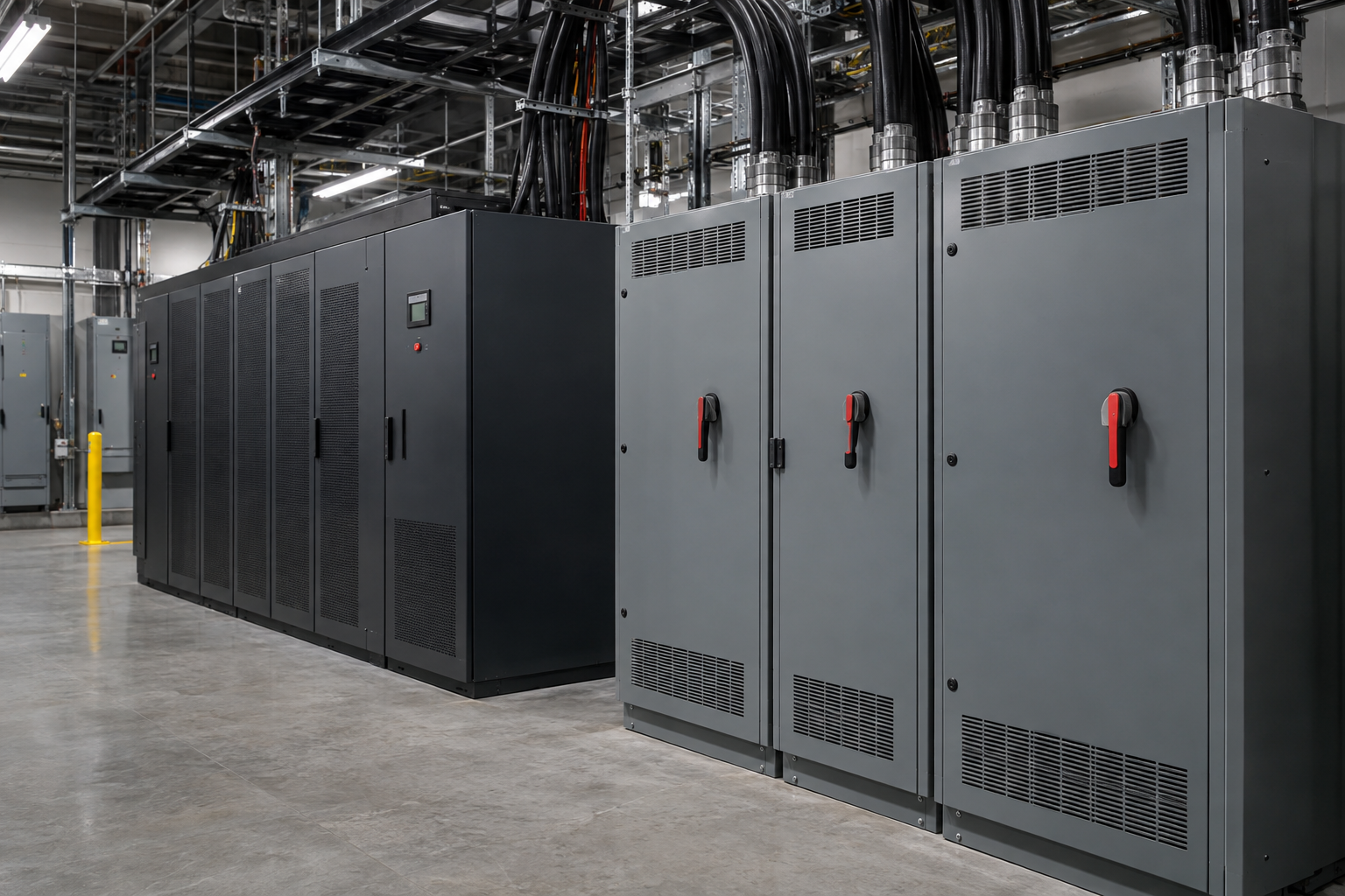 Illustration of data center power distribution equipment: UPS Bypass Cabinets