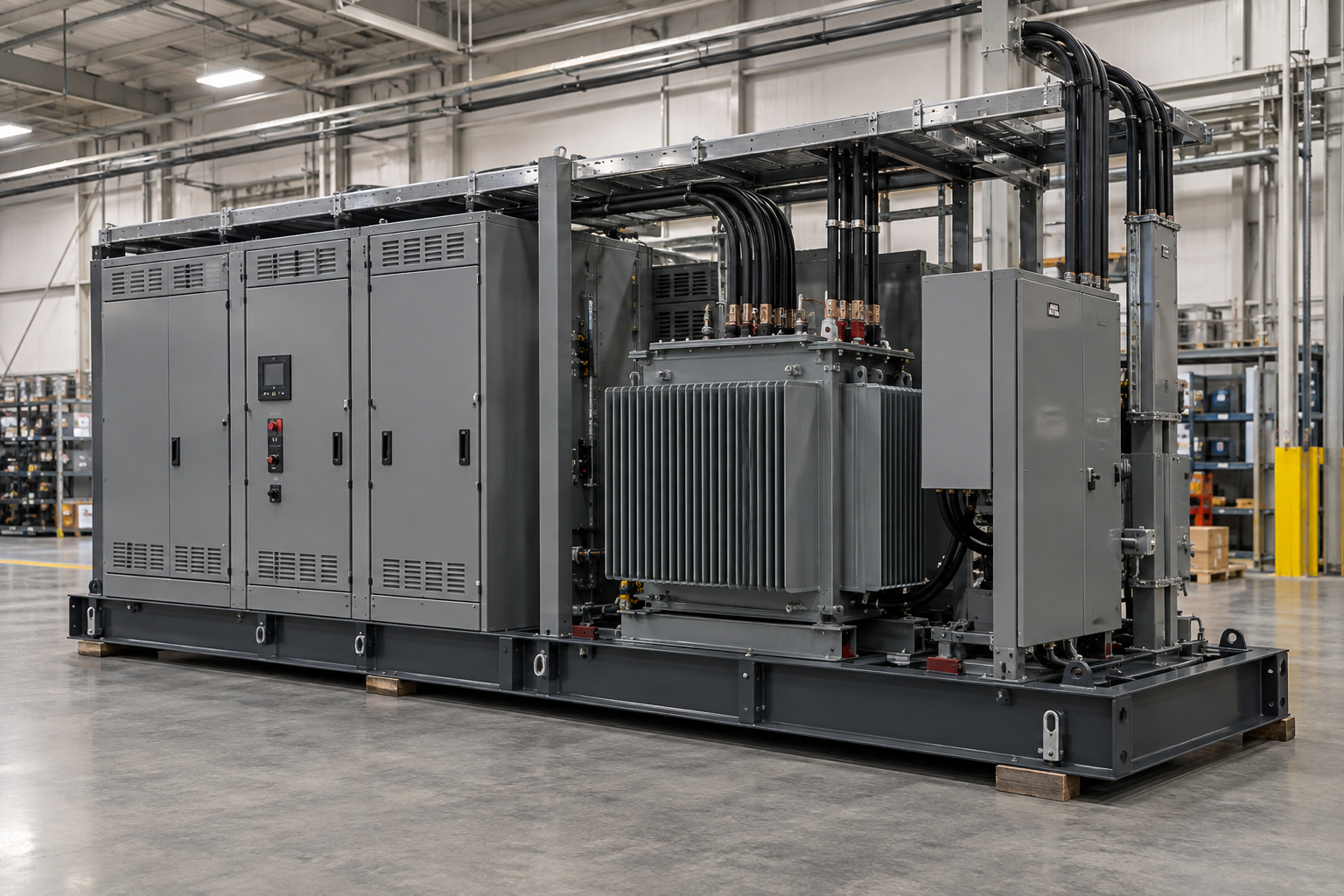 Illustration of data center power distribution equipment: Modular Power Skids