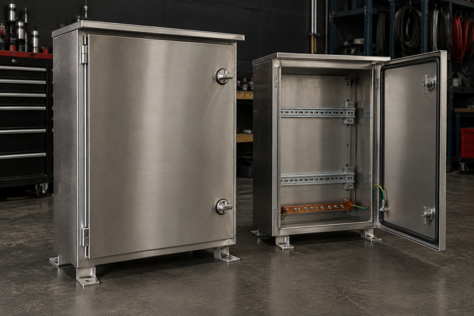 Illustration of a custom electrical control assembly: Stainless Steel Enclosures