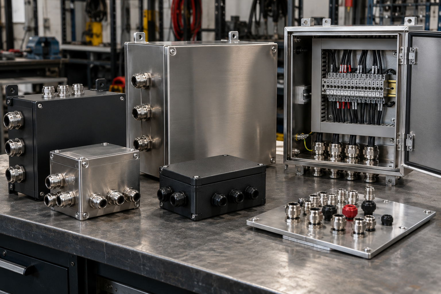 Illustration of a custom electrical control assembly: Junction Boxes