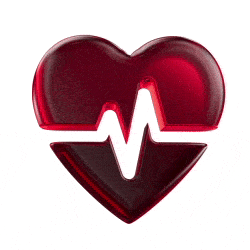 Animated red heart with a white pulsing heartbeat line moving across it.