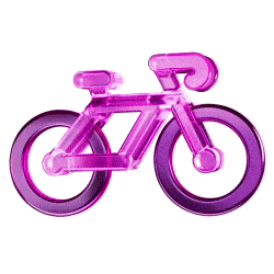 Transparent purple 3D bicycle illustration with thick wheels and frame on white background.