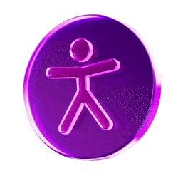 Pulsating purple circular icon featuring a stylized person symbol representing accessibility.