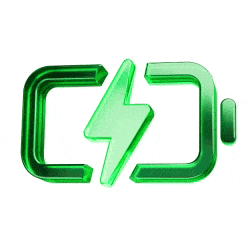 Green animated battery icon with a lightning bolt indicating charging or energy tracking.
