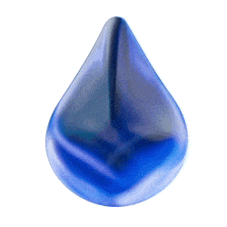 Animated rotating blue water droplet with a glowing effect.