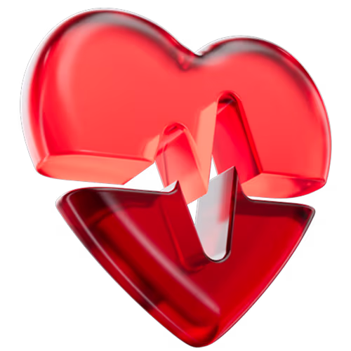 Red 3D heart split into two halves with a jagged edge, symbolizing a broken heart.