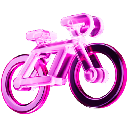 3D rendered translucent pink bicycle with drop handlebars on black background.
