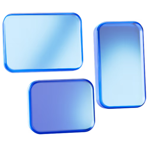 Three translucent blue rounded rectangles arranged in a triangle on a black background.