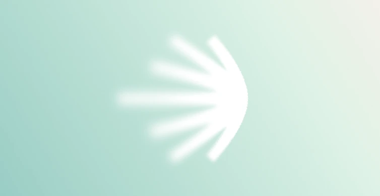 White abstract fan-like shape with seven rays on a soft green to light cream gradient background.