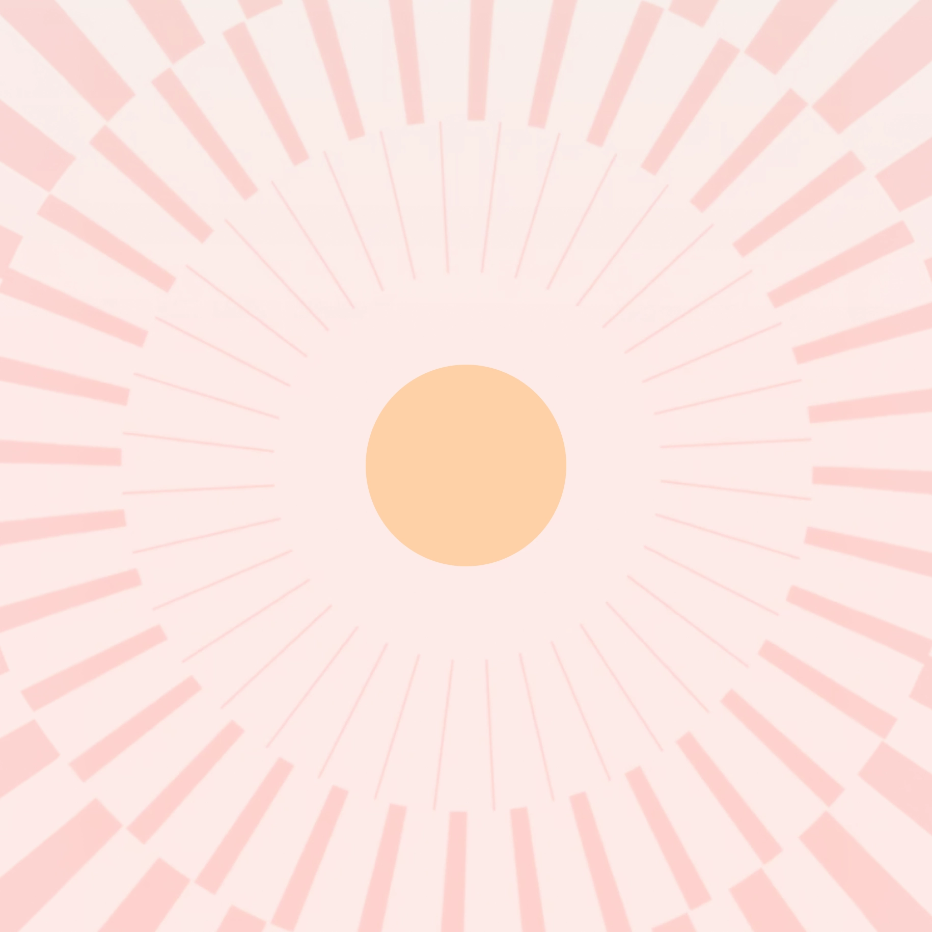 Concentric circular pattern with alternating thick and thin pink radial lines on a light peach background and a solid peach circle in the center.