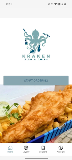 Kraken Fish and Chips branded app powered by Dappo