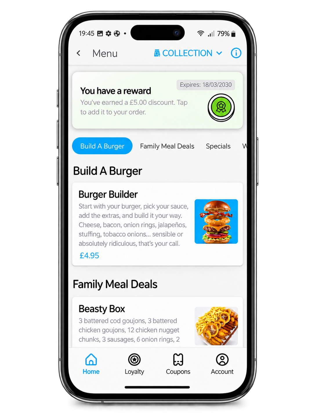 Nantuckets app showing a five pound loyalty reward