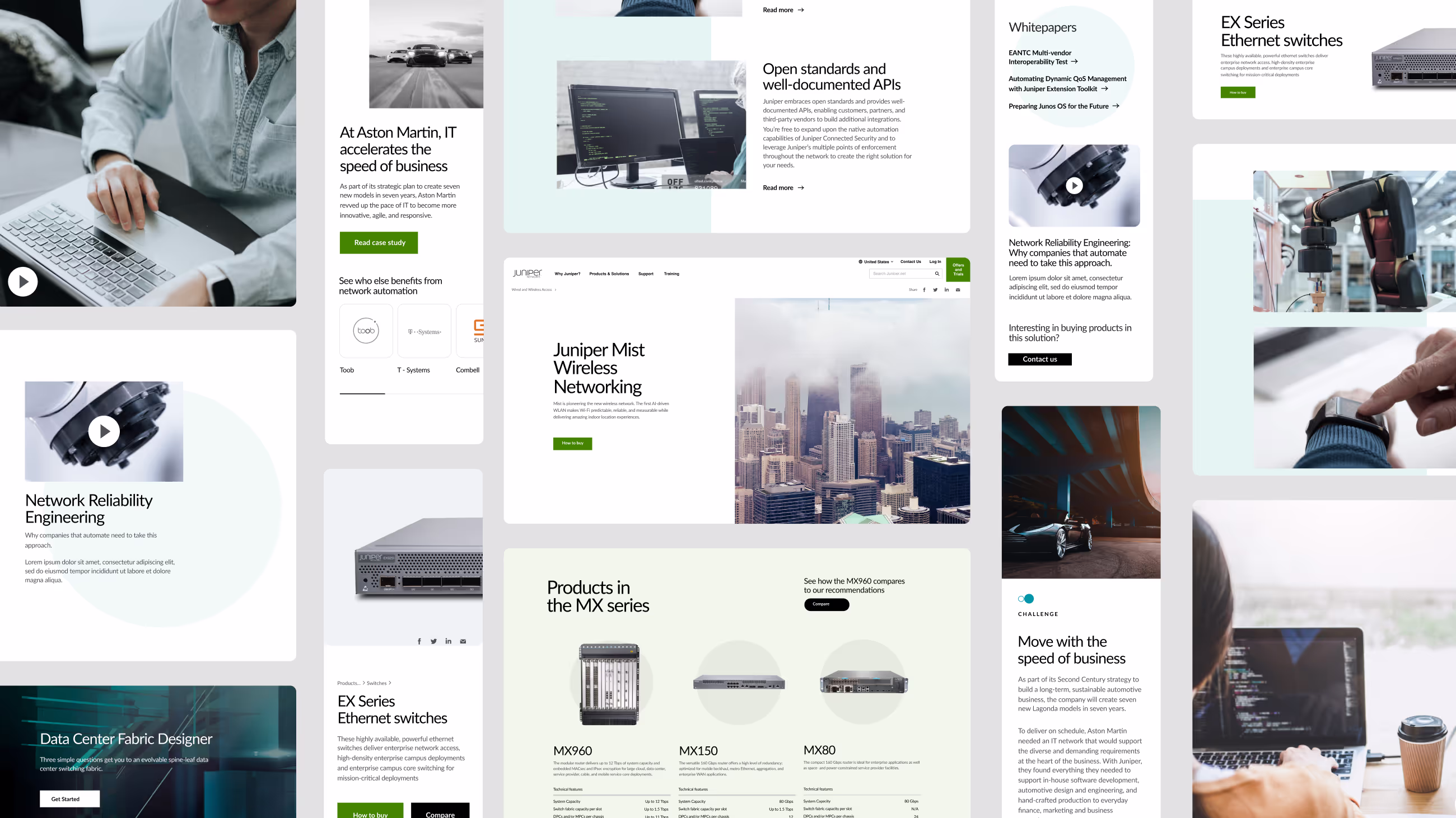 Various views of the Juniper Networks website