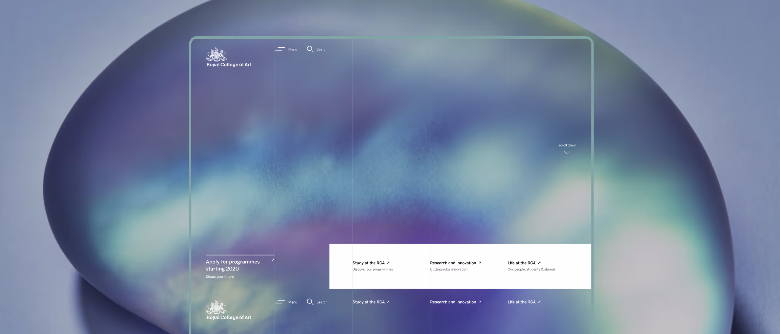 A stylized view of the RCA homepage