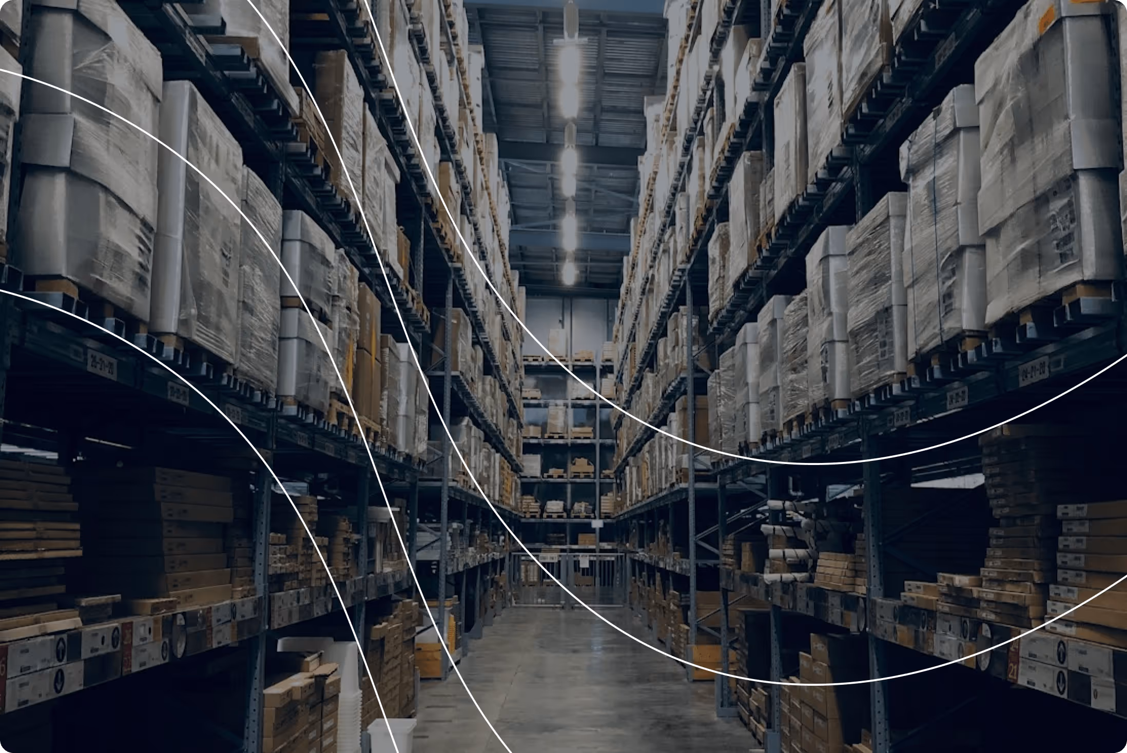 A view of a building materials warehouse overlaid by wavy lines