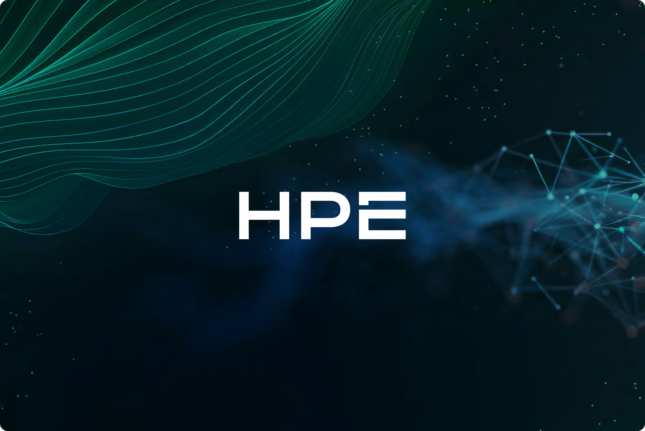 The Hewlett Packard Enterprise (HPE) logo atop abstract imagery of shapes evocative of networks and space