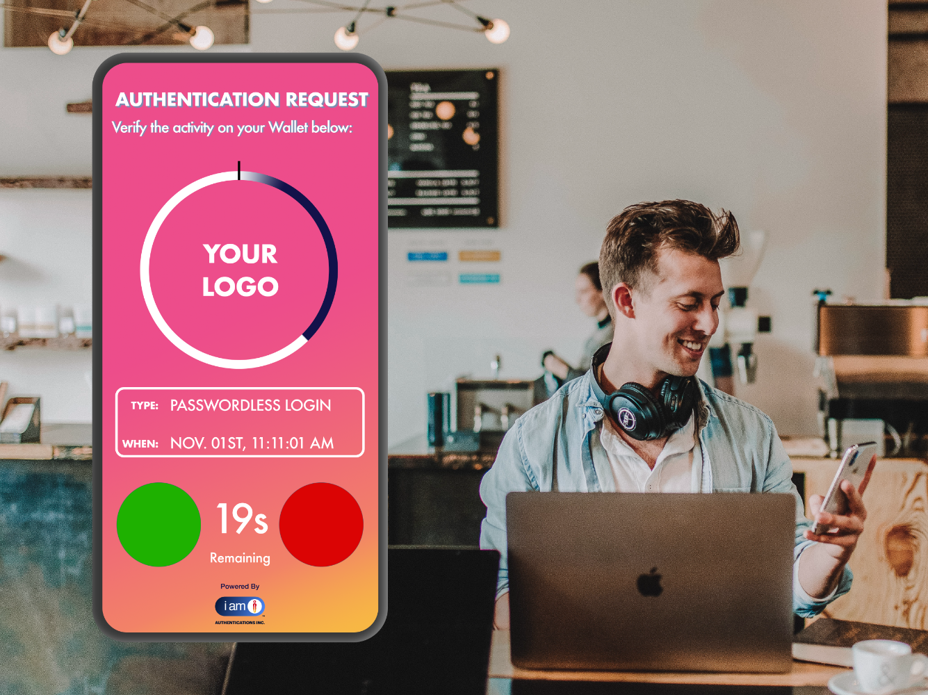 Young man authenticating via I Am I Trustless MFA