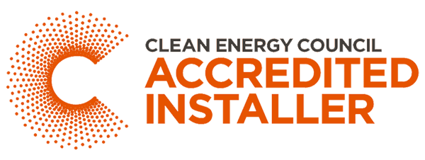 Clean Energy Council Accredited Installer logo with a stylized C composed of small orange elements.