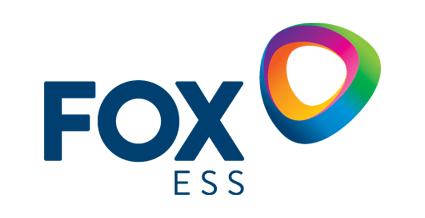 FoxEss company logo with stylized text and a colorful abstract flame symbol on the right.