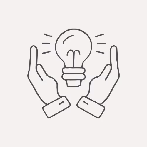 Hands holding a lightbulb icon symbolising supported innovation and idea development.