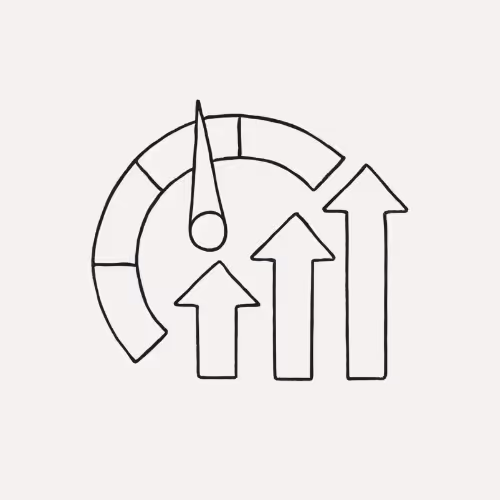 Performance gauge with upward arrows representing measurable growth.