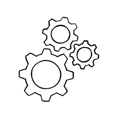 Gear icon representing systems thinking and structured processes.