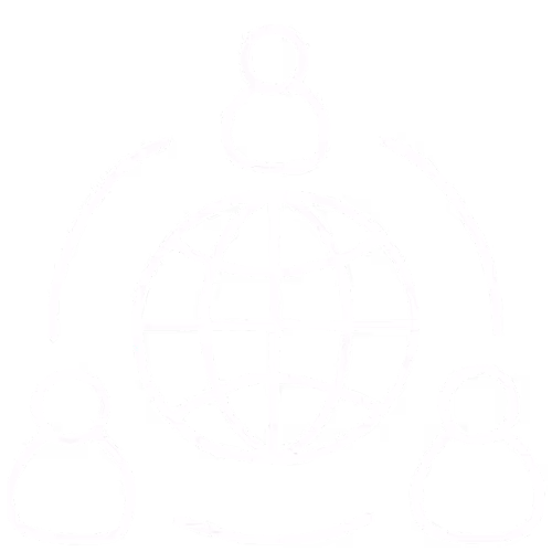 Minimal network icon symbolising organisational connection and socials.