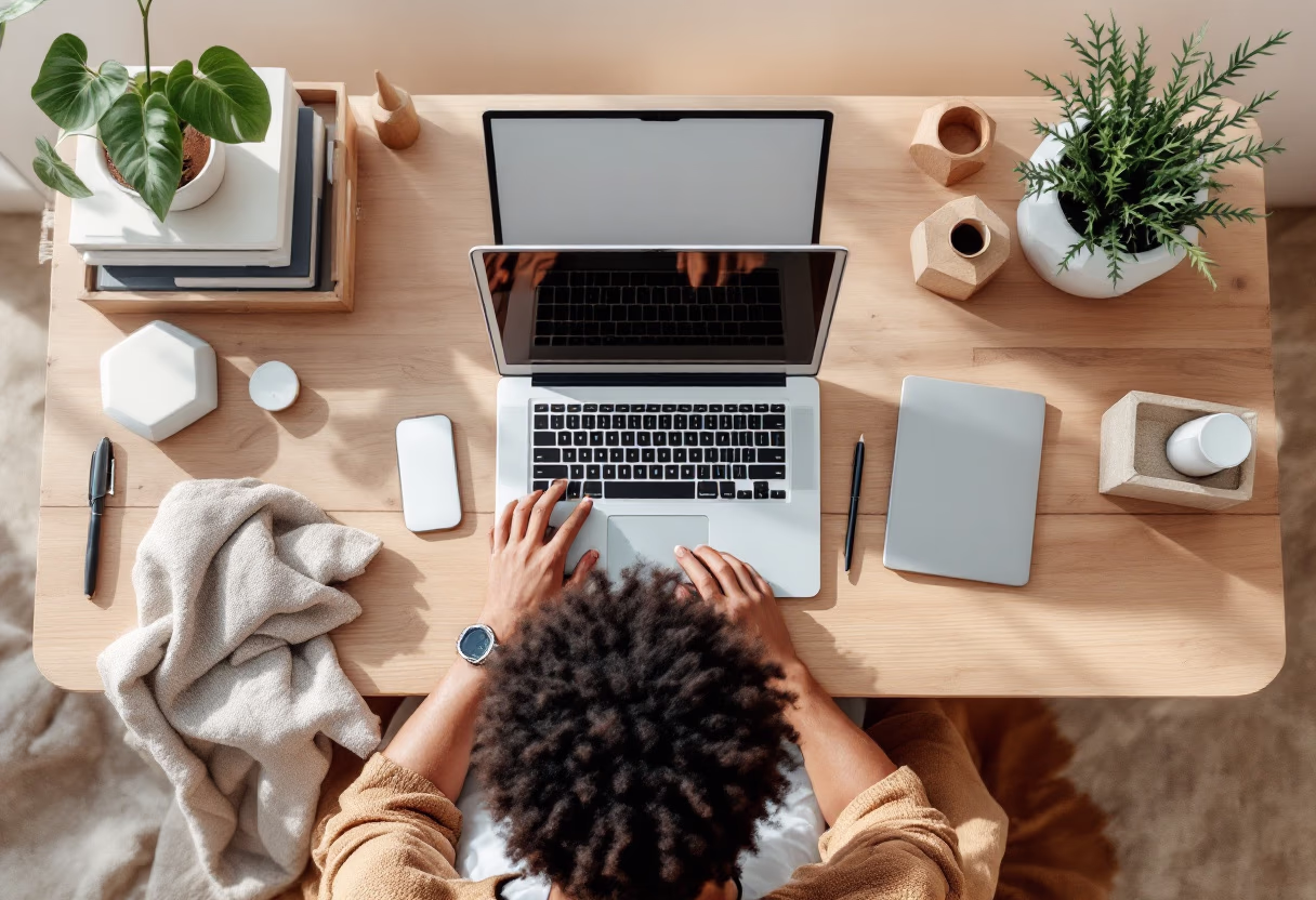 image of an individual typing on a laptop (for a productivity tools business)