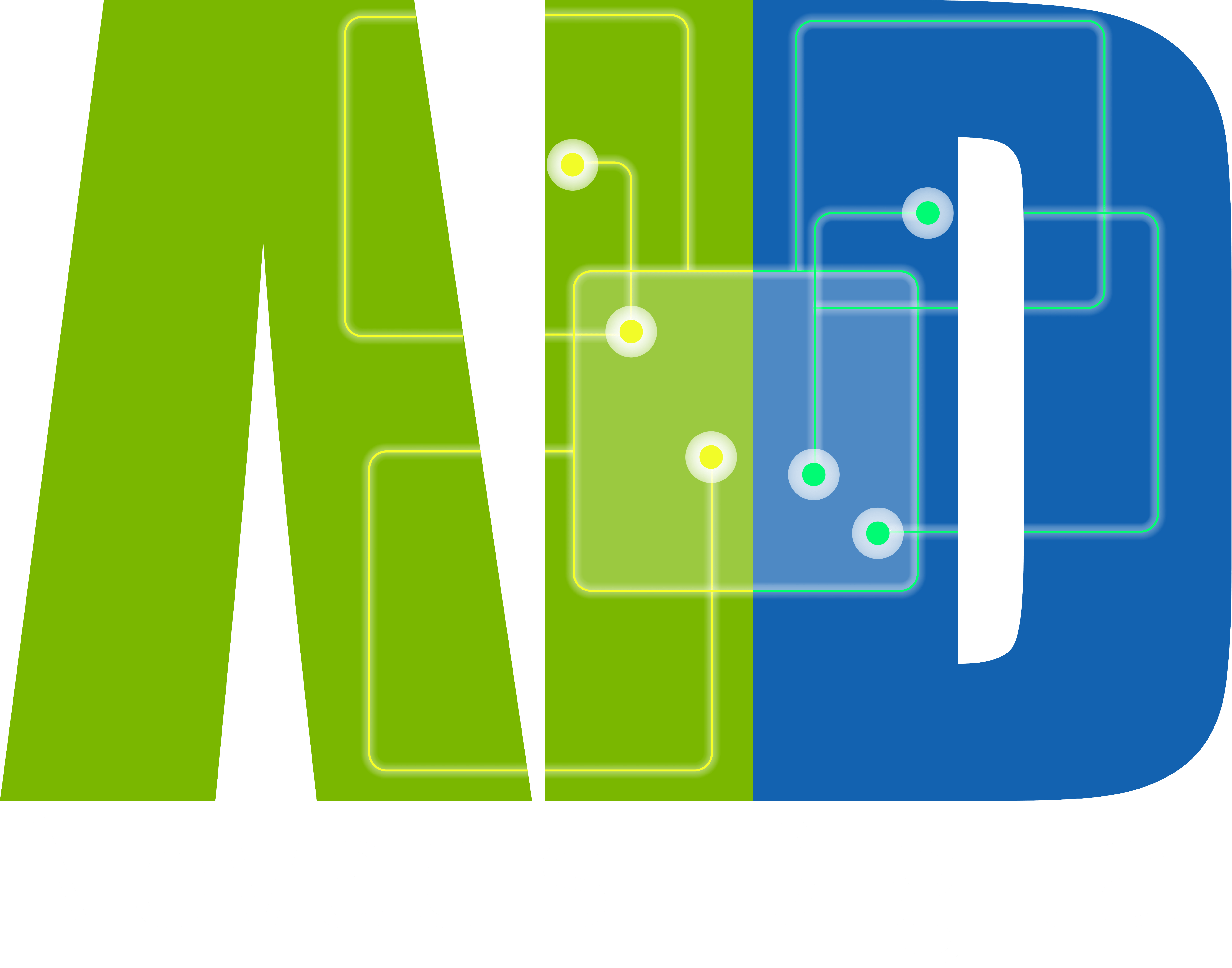 Logo with large green A and blue D letters and circuit-like lines, text Novacis Digital below.