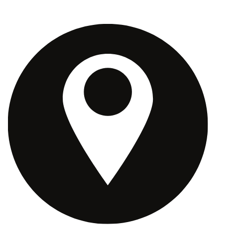 Black location pin icon within a black circle.