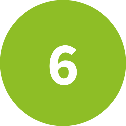 White number 6 centered on a green circular background.