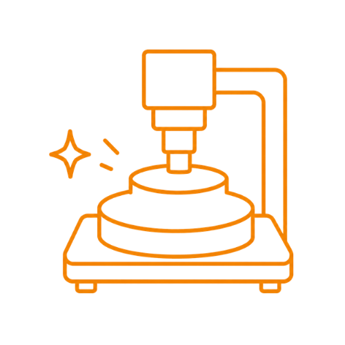 Orange and cream 3D illustration of an assembler machine with control screen and drill base.