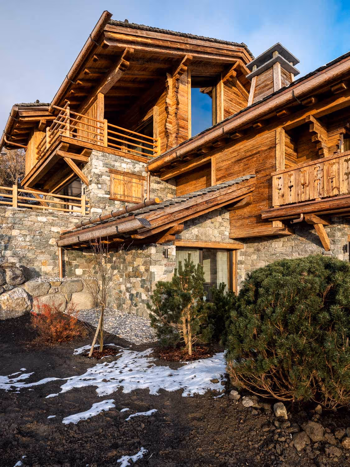 photo d'une façade d'un chalet du lux à Verbier architecture modèrne