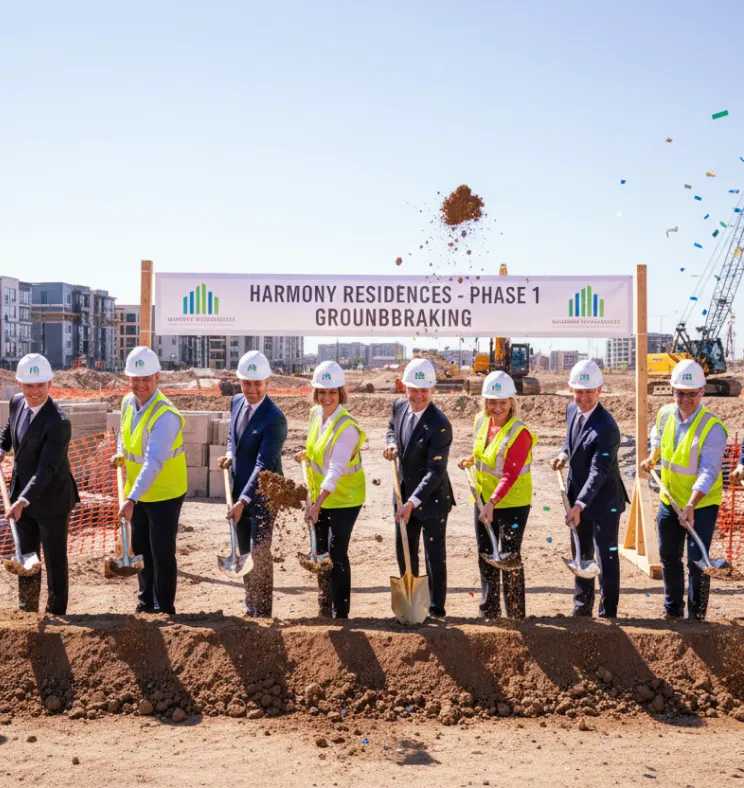 Group of officials breaking ground at a construction site