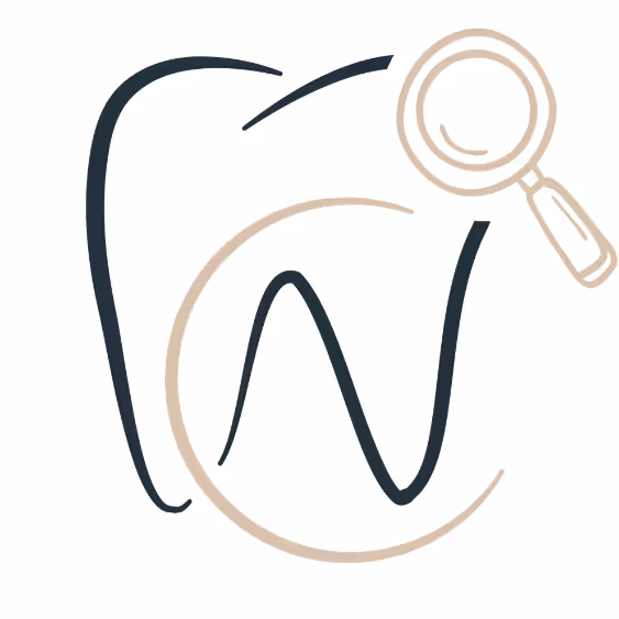 Grafische Darstellung eines Zahns mit einer Lupe, die ihn untersucht.