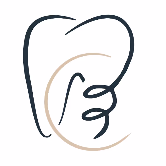 Stilisierte Zeichnung eines Zahns mit einem abstrakten menschlichen Profil im Inneren.