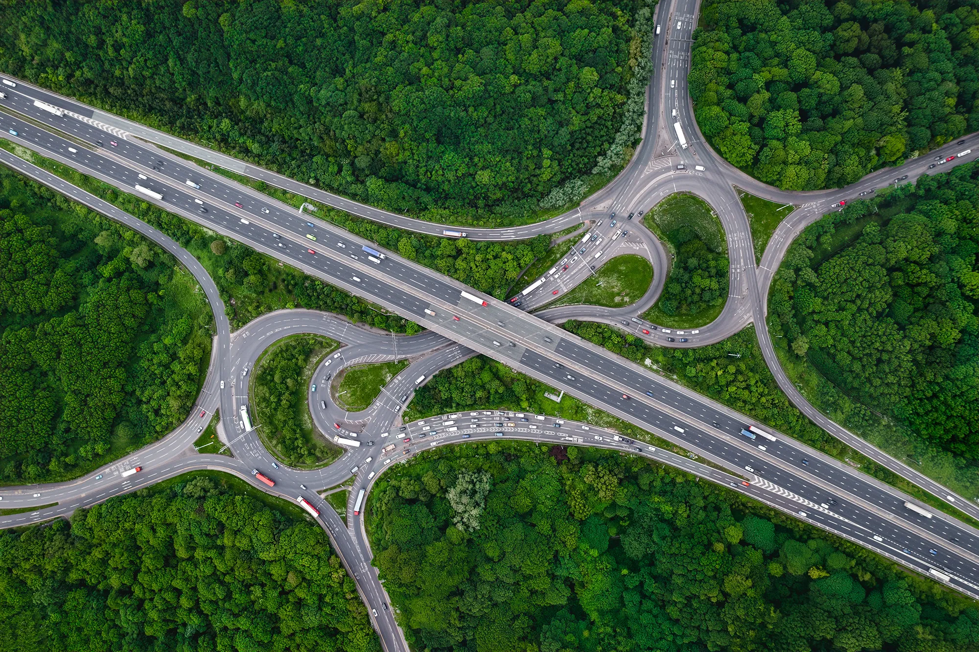 Aerial view of a road junction captured from above