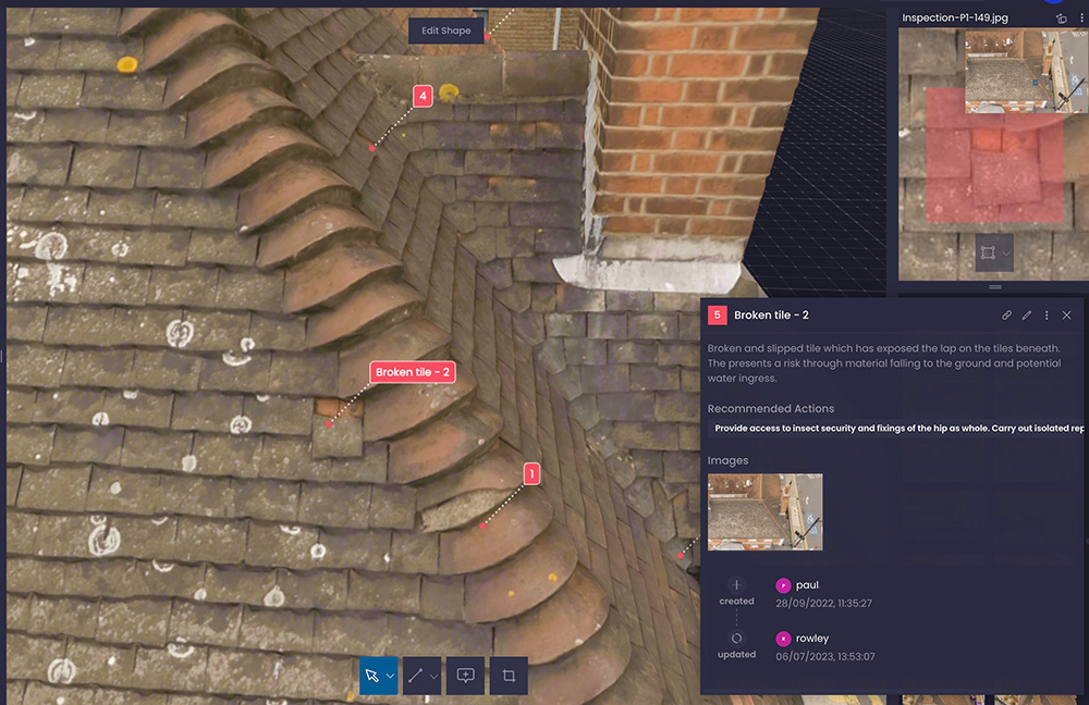 Dashboard highlighting missing roof tiles