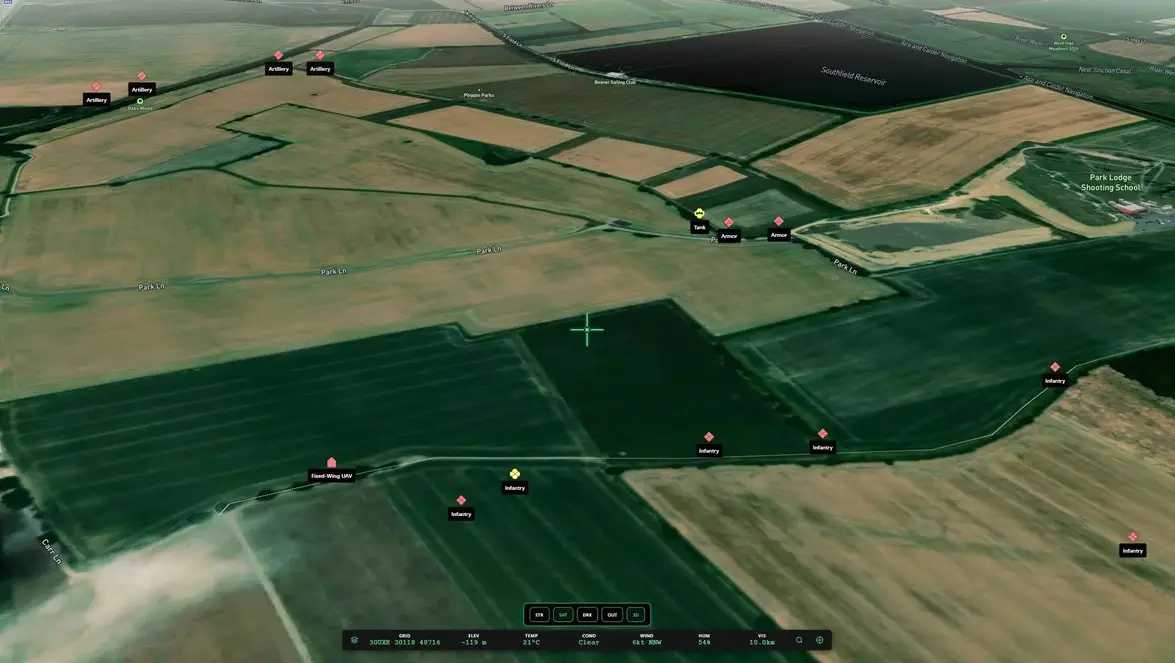 MAYNE mission planning view showing tactical overlay, asset tasking and platform configuration