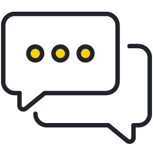 Two overlapping speech bubbles, one with three yellow dots inside, representing a chat or messaging icon.