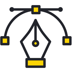 Icon of a pen tool with anchor points and a curved path representing vector graphic design.